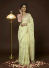 Impressionistic Silk Linen Embroidered Yellow Saree