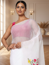 Natural White Pure Kota Doria Saree Embroidered
