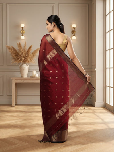 Poetic Maheshwari Pure Silk Butta Body Red Saree