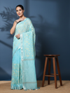 Adorable Pure Kota Linen Embroidery Saree Blue