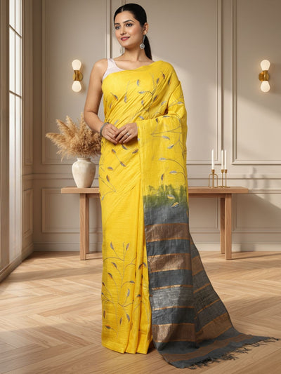 Lively Eri Tussar Silk Embroidered Yellow Saree