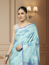 Crisp Ikkat Slub Linen Handloom Blue Saree