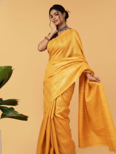 Silkmark Ghicha Tussar Mesmerizing Mustard Saree