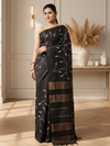 Glossy Eri Tussar Silk Embroidered Black Saree