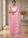Pale Magenta Pink Pure Kota Doria Saree Embroidered