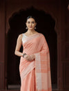 Graceful Pure Linen Embroidered Handloom Orange Saree