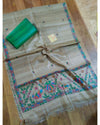 Silkmark Tussar Beige Madhubani Fanciful Dupatta & Green Top