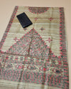 Silkmark Tussar Beige Madhubani Beaming Dupatta & Gray Top