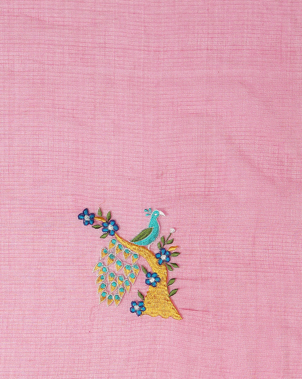 Brilliant Rose Pink Pure Kota Doria Saree Embroidered