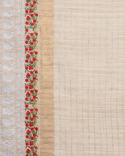 Embroidered Bansbara Tussar Silk Saree Pale Silver