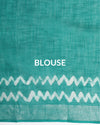 Turquoise Slub Linen Saree Batik Print Turquoise Blue