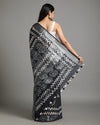 Unique Slub Linen Saree Batik Print Black