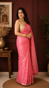 Kota Silk Saree Tulip Red Color Weaving Jaquard with running blouse-Indiehaat