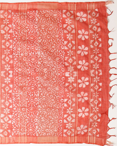 Vibrant Slub Linen Wax Batik Hand Dyed Saree Ink Blue & Orange