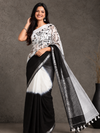 Black & White Pure Linen Saree with Hand Embroidery & Blouse