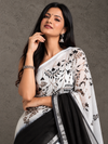Black & White Pure Linen Saree with Hand Embroidery & Blouse