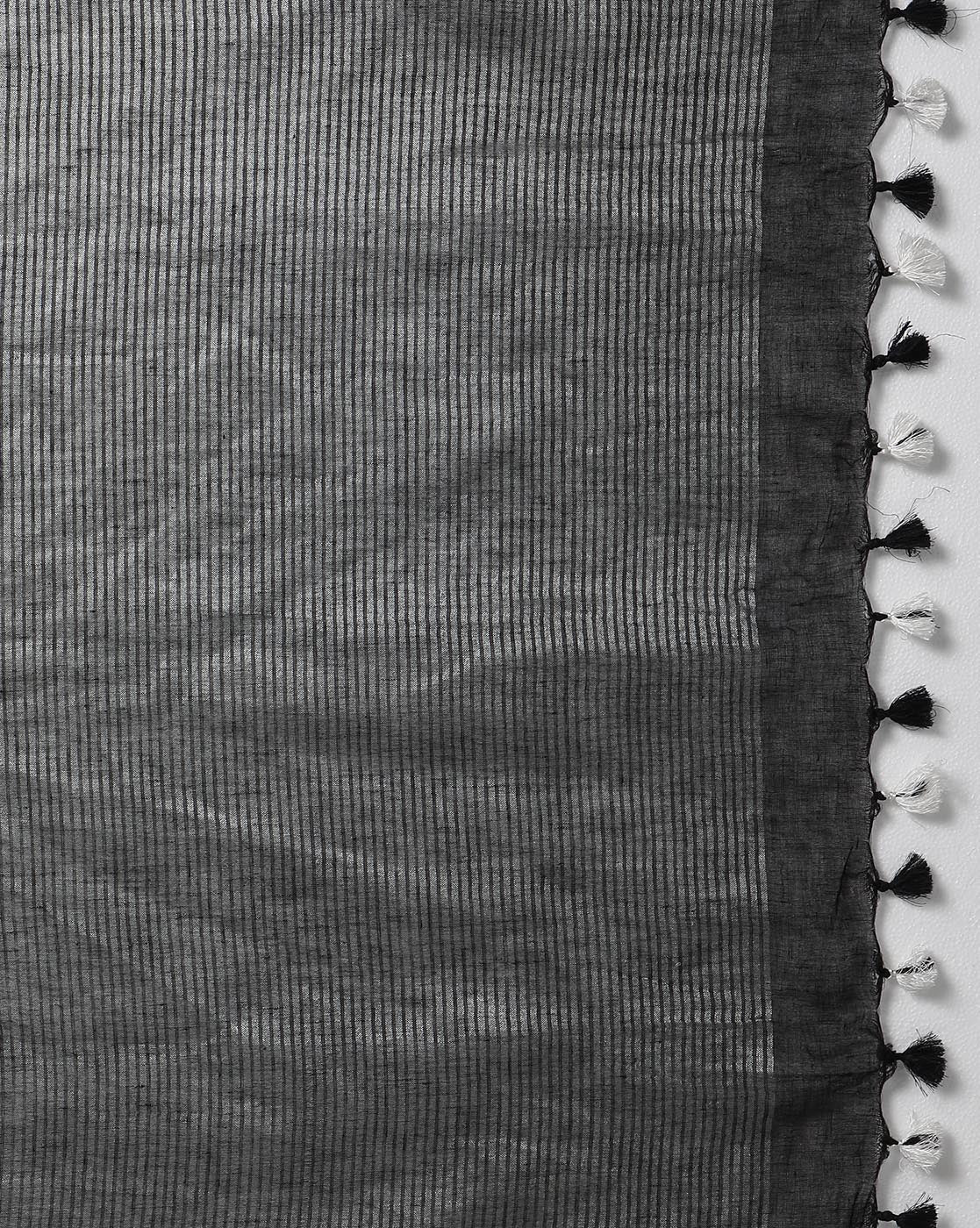 Eerie Black Pure Linen Saree with Hand Embroidery & Blouse