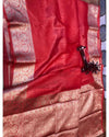 Impressionistic Banarasi Silk Linen Red Handloom Saree