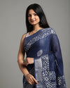 Tranquil Slub Linen Batik Print Saree Ink Blue