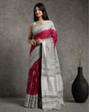 Crimson Slub Linen Batik Print Saree Red & Gray