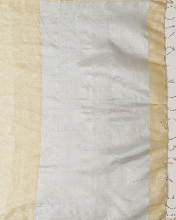 Effulgent Pure Tissue Linen Handdyed Saree Off White