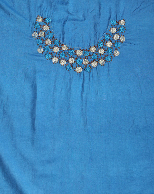 Embroidered Katan Silk Blue & Brown Suit