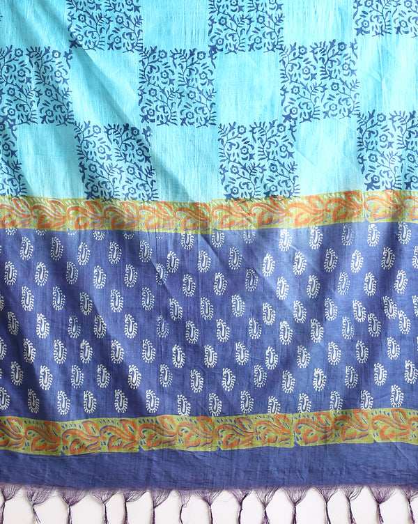 Katan Silk Decorous Blockprint Blue & Green Suit