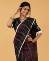 Shining Pure Linen Kantha Work Saree Black