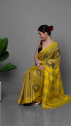 Embroidered Bansbara Tussar Silk Handloom Yellow Saree