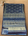 Indiehaat | Ajrakh Blockprint Modal Silk Lagdi Patta Indigo Saree