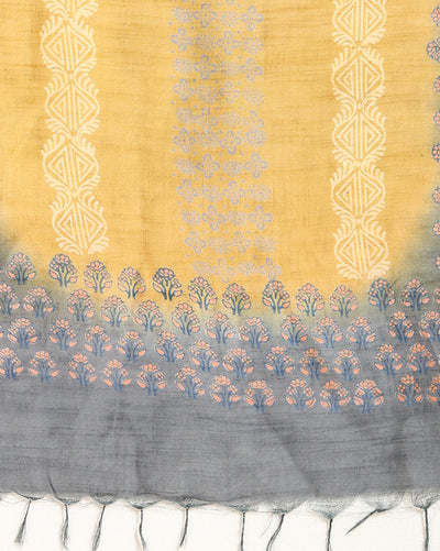 Katan Silk Striking Blockprint Yellow Suit (T+B+D)
