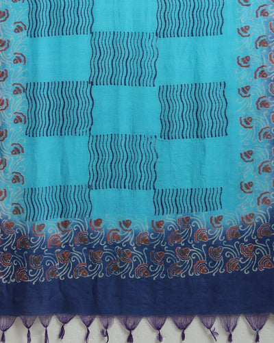 Katan Silk Inspiring Blockprint Blue Suit