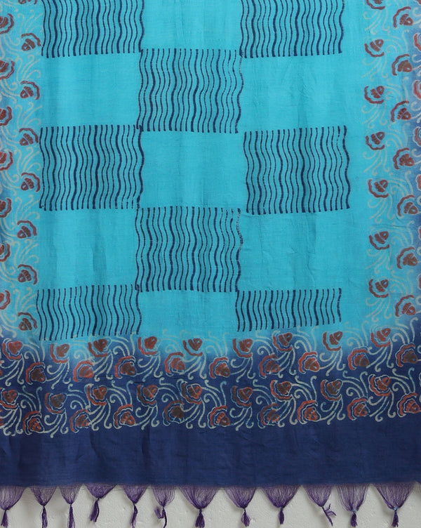 Katan Silk Inspiring Blockprint Blue Suit
