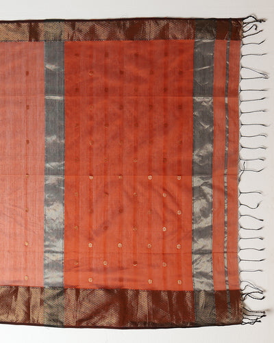 Glowing Maheshwari Pure Silk Butta Body Orange Saree