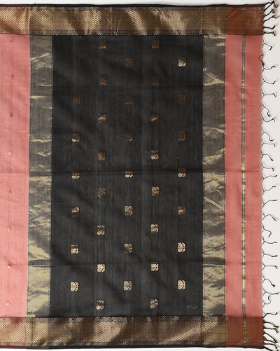 Quaint Pure Maheshwari Silk Handloom Saree Brown & Black