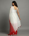 Serene Pure Linen Handloom Saree White & Red Embroidered