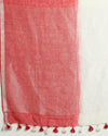 Serene Pure Linen Handloom Saree White & Red Embroidered