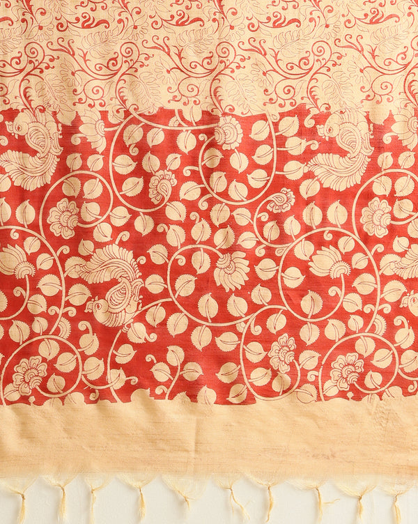 Katan Silk Gleaming Blockprint Red Suit