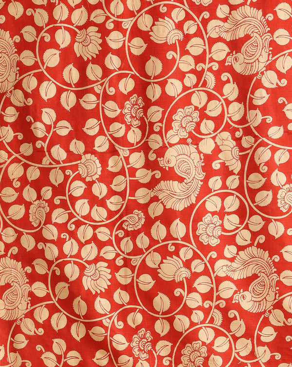 Katan Silk Gleaming Blockprint Red Suit