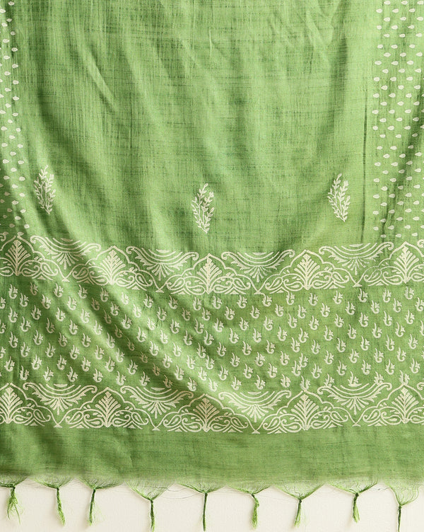 Katan Silk Splendid Blockprint Leaf Green Suit