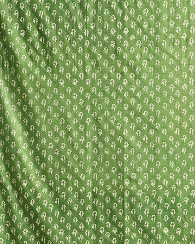 Katan Silk Splendid Blockprint Leaf Green Suit