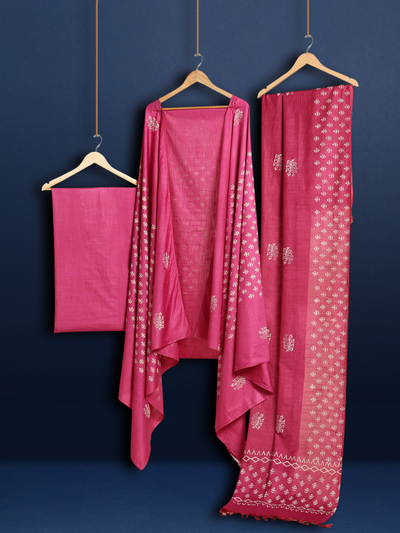 Katan Silk Fanciful Blockprint Purple Suit