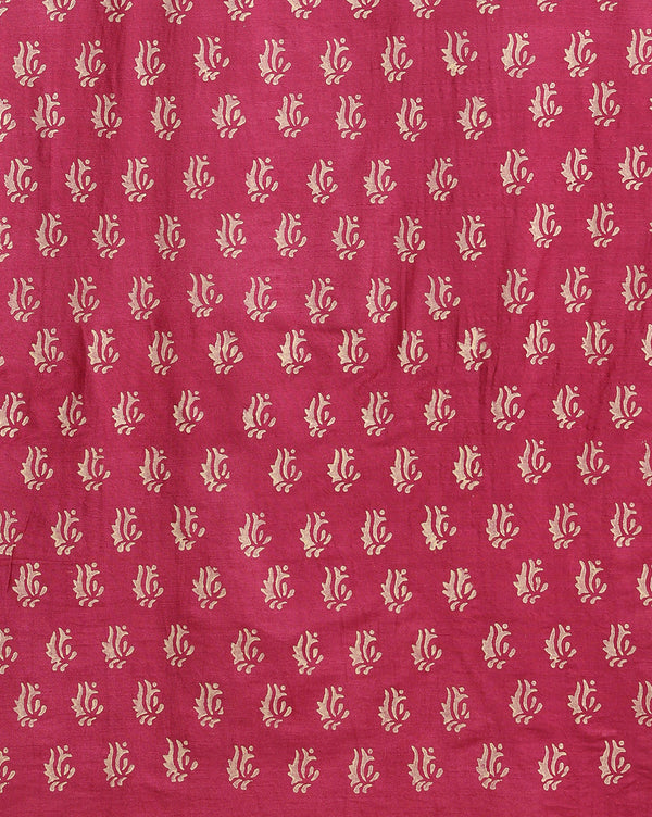 Katan Silk Lustrous Blockprint Magenta Suit