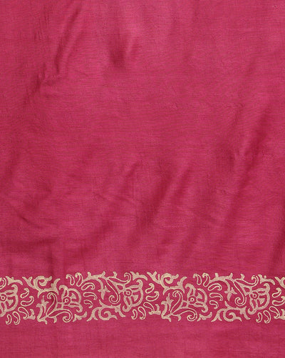 Katan Silk Lustrous Blockprint Magenta Suit (T+B+D)
