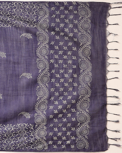 Katan Silk Glowing Blockprint Indigo Blue Suit (T+B+D)