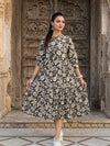 Indiehaat | Blockprinted Cotton Frill Dress Black