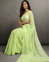 Georgette HandCrafted Saree Moss Green Color Tepchi work with Running Blouse-Indiehaat
