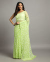 Georgette HandCrafted Saree Moss Green Color Tepchi work with Running Blouse-Indiehaat