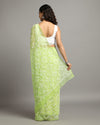 Georgette HandCrafted Saree Moss Green Color Tepchi work with Running Blouse-Indiehaat