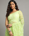 Georgette HandCrafted Saree Moss Green Color Tepchi work with Running Blouse-Indiehaat